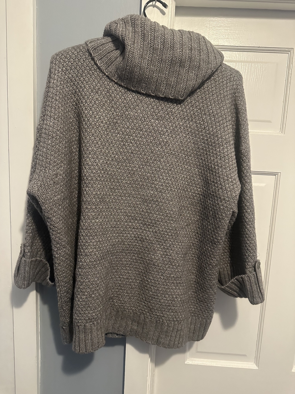 Talbots Heather Gray Cable-Front Cowl Neck Sweater - Picture 2 of 3